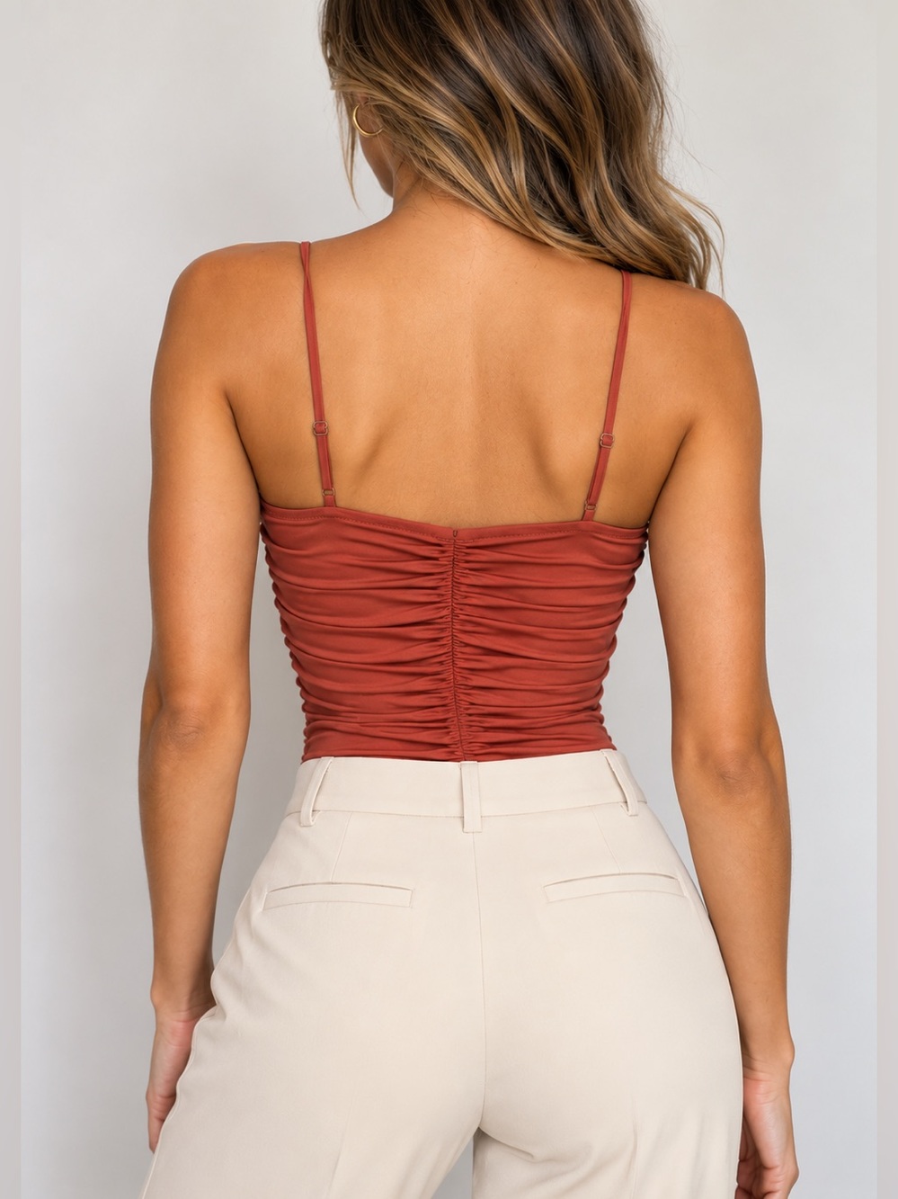 Express Body Contour Ruched Bodysuit Rust - Picture 2 of 6